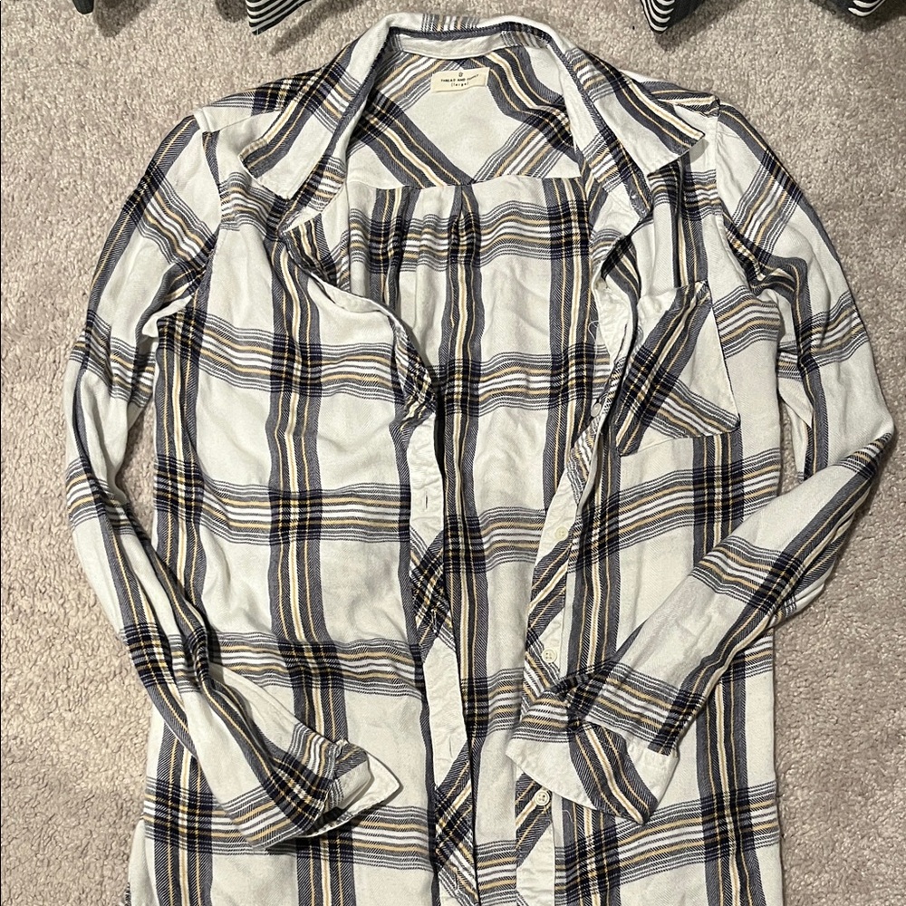 Thread & Supply Men's Casual Plaid Shirt - Black, White, and Blue